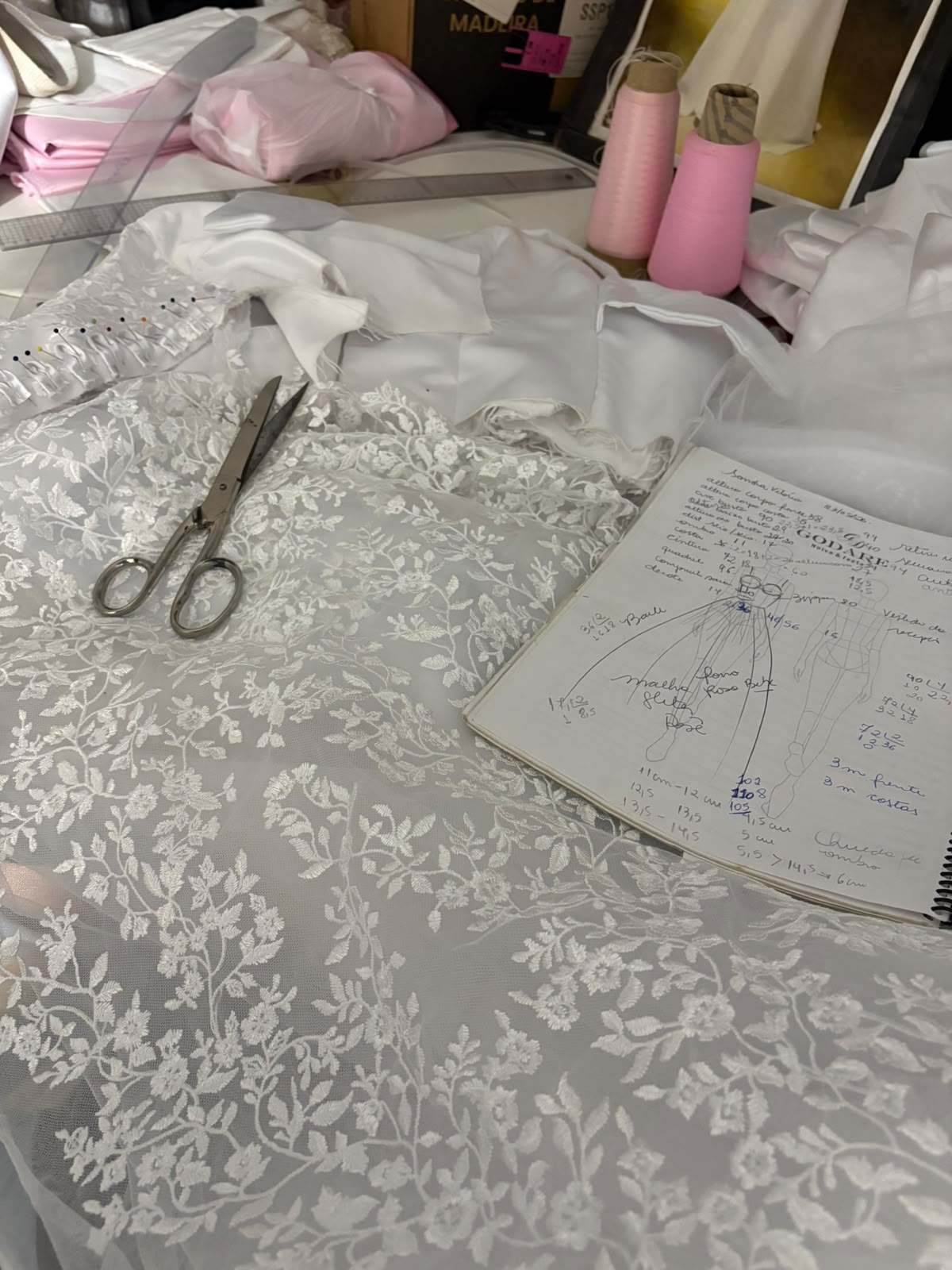 Processo de criação dos vestidos na Casateliê